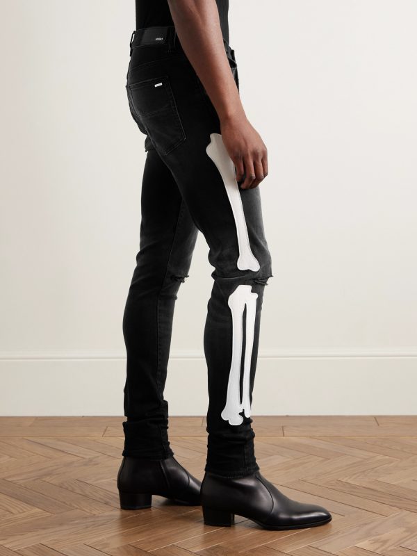 Bones Skinny-Fit Appliquéd Distressed Jeans - BK
