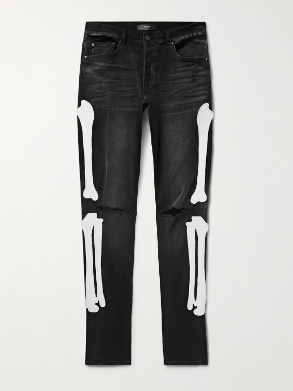 Bones Skinny-Fit Appliquéd Distressed Jeans