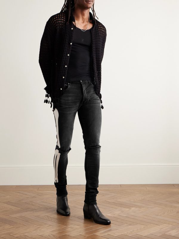 Bones Skinny-Fit Appliquéd Distressed Jeans - OU
