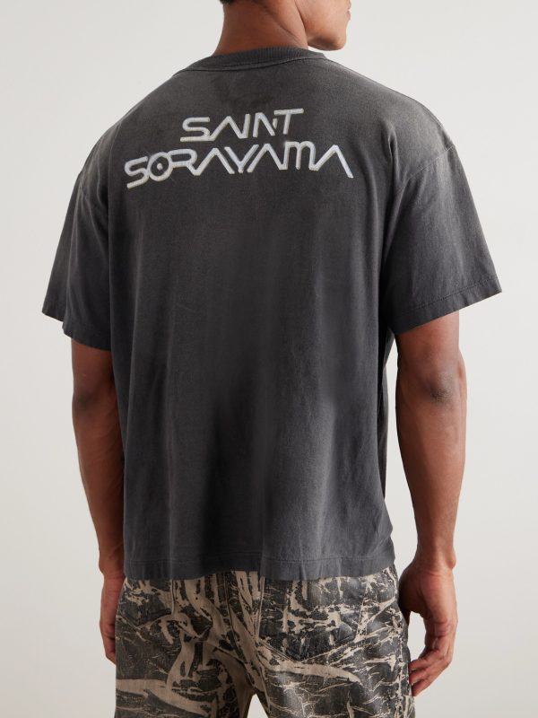 + Sorayama T-Rex Printed Distressed Cotton-Jersey T-Shirt - BK + Sorayama T-Rex Printed Distressed Cotton-Jersey T-Shirt - BK