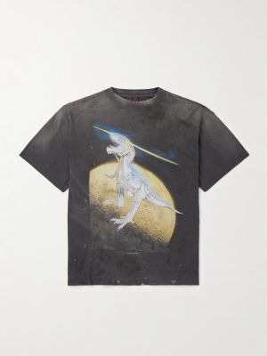 + Sorayama T-Rex Printed Distressed Cotton-Jersey T-Shirt + Sorayama T-Rex Printed Distressed Cotton-Jersey T-Shirt