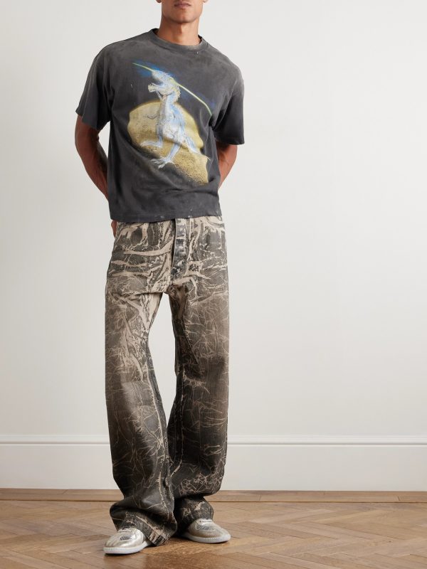 + Sorayama T-Rex Printed Distressed Cotton-Jersey T-Shirt - OU + Sorayama T-Rex Printed Distressed Cotton-Jersey T-Shirt - OU