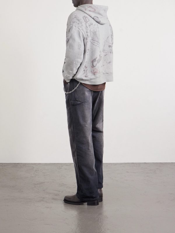 Printed Distressed Cotton-Jersey Hoodie - BK