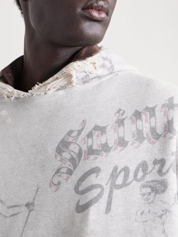 Printed Distressed Cotton-Jersey Hoodie - CU