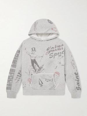 Printed Distressed Cotton-Jersey Hoodie