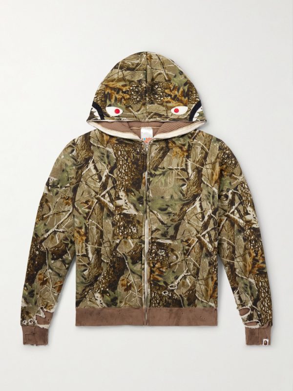+ BAPE Shark Camouflage-Print Cotton-Jersey Zip-Up Hoodie + BAPE Shark Camouflage-Print Cotton-Jersey Zip-Up Hoodie