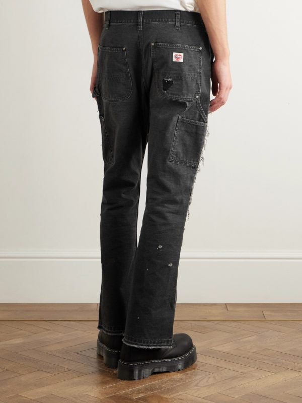 Slim-Fit Flared Double-Knee Distressed Jeans - BK Slim-Fit Flared Double-Knee Distressed Jeans - BK