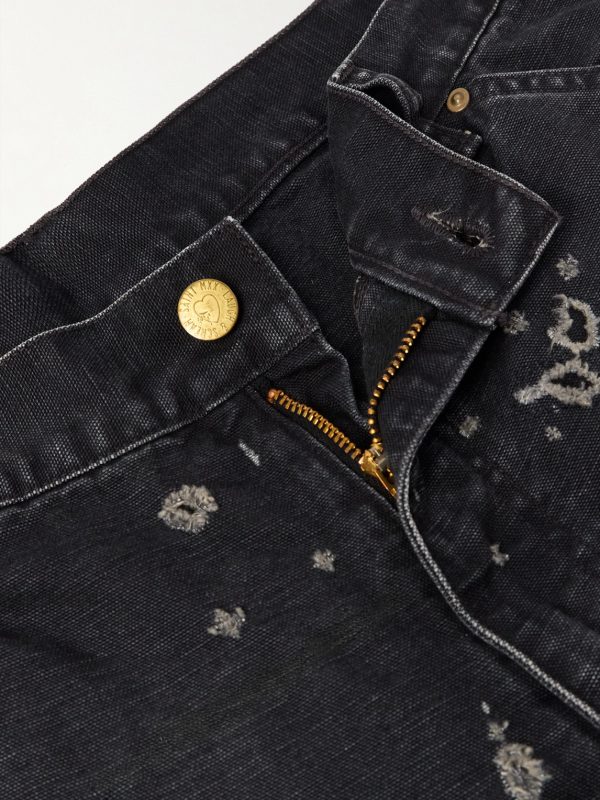 Slim-Fit Flared Double-Knee Distressed Jeans - E1 Slim-Fit Flared Double-Knee Distressed Jeans - E1