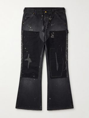 Slim-Fit Flared Double-Knee Distressed Jeans