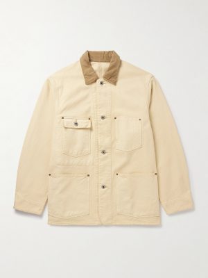 Vintage Corduroy-Trimmed Distressed Cotton-Blend Canvas Coverall Jacket