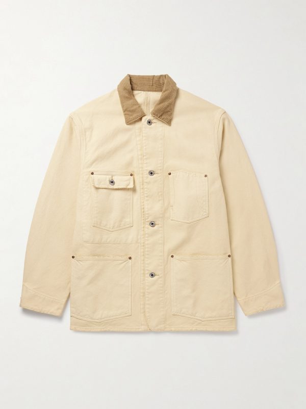 Vintage Corduroy-Trimmed Distressed Cotton-Blend Canvas Coverall Jacket Vintage Corduroy-Trimmed Distressed Cotton-Blend Canvas Coverall Jacket