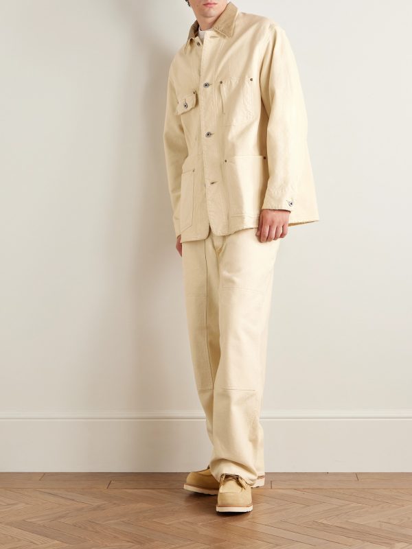 Vintage Corduroy-Trimmed Distressed Cotton-Blend Canvas Coverall Jacket - OU Vintage Corduroy-Trimmed Distressed Cotton-Blend Canvas Coverall Jacket - OU