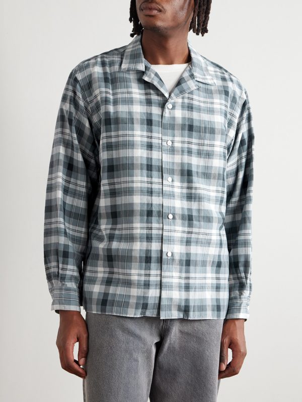 Camp-Collar Checked Silk and Linen-Blend Shirt - FR Camp-Collar Checked Silk and Linen-Blend Shirt - FR