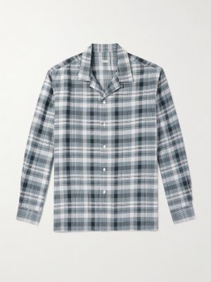 Camp-Collar Checked Silk and Linen-Blend Shirt