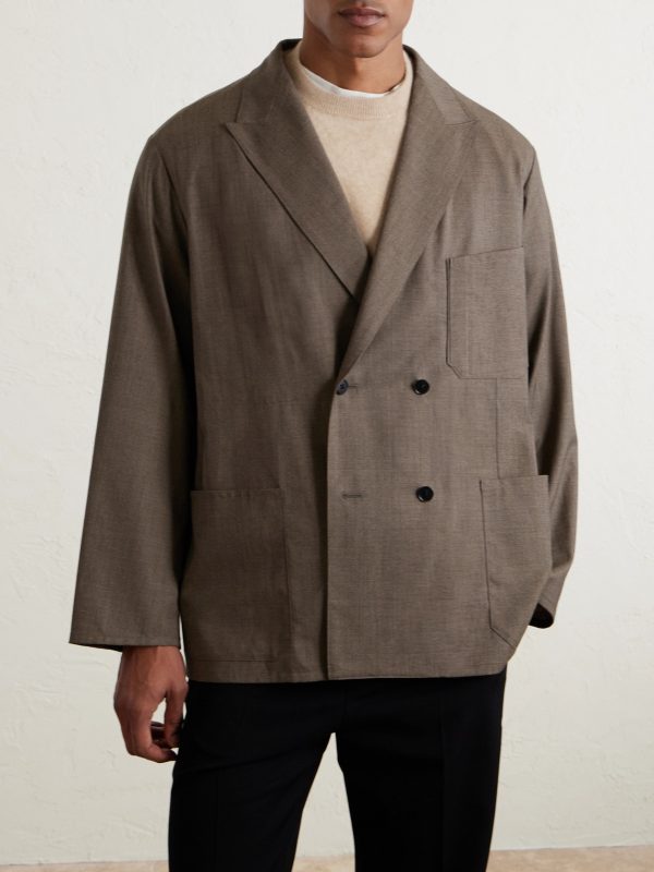 Take Easy Double-Breasted Wool-Gabardine Suit Jacket - FR Take Easy Double-Breasted Wool-Gabardine Suit Jacket - FR