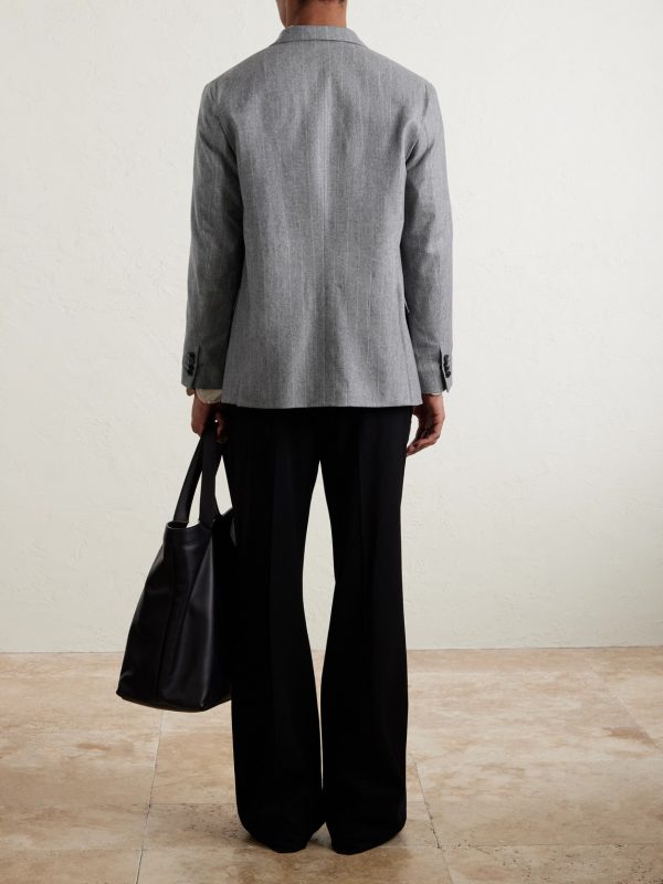 Double-Breasted Pinstriped Wool Suit Jacket - BK Double-Breasted Pinstriped Wool Suit Jacket - BK