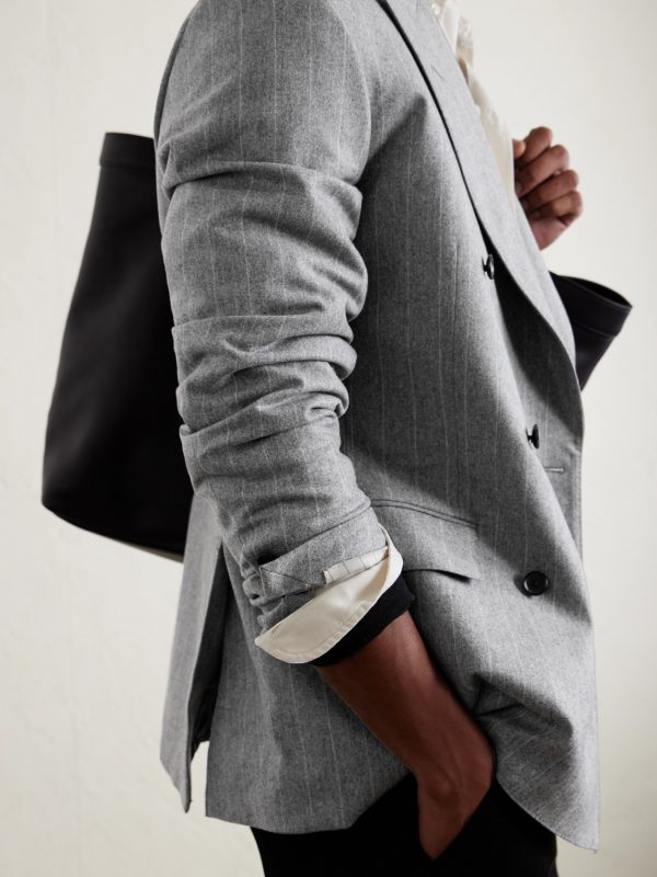 Double-Breasted Pinstriped Wool Suit Jacket - E1 Double-Breasted Pinstriped Wool Suit Jacket - E1