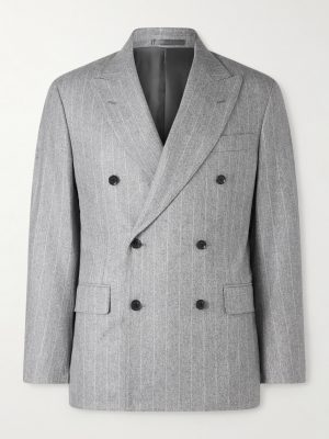 Double-Breasted Pinstriped Wool Suit Jacket Double-Breasted Pinstriped Wool Suit Jacket