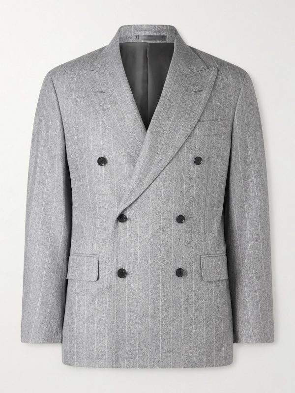 Double-Breasted Pinstriped Wool Suit Jacket Double-Breasted Pinstriped Wool Suit Jacket