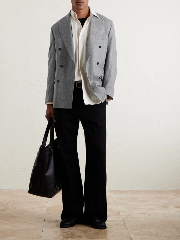 Double-Breasted Pinstriped Wool Suit Jacket - OU Double-Breasted Pinstriped Wool Suit Jacket - OU