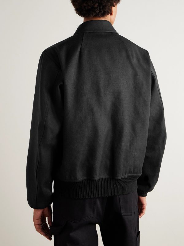 Belted Linen and Wool-Blend Bomber Jacket - BK Belted Linen and Wool-Blend Bomber Jacket - BK