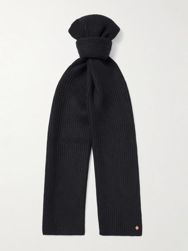 Logo-Appliquéd Ribbed Wool Scarf