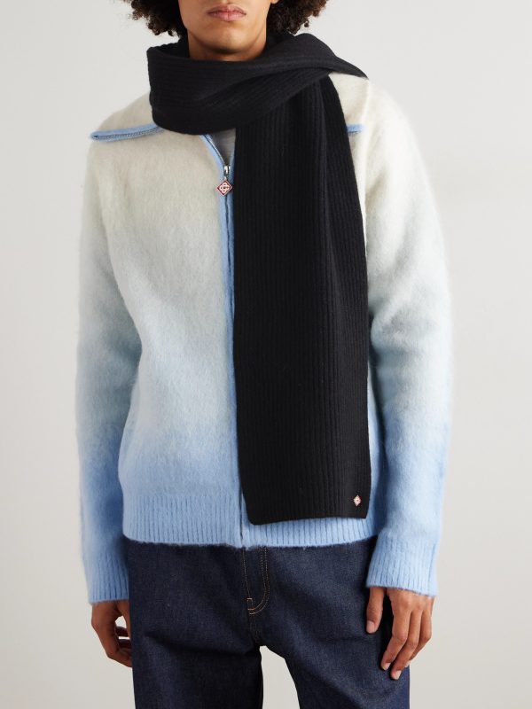 Logo-Appliquéd Ribbed Wool Scarf - OU