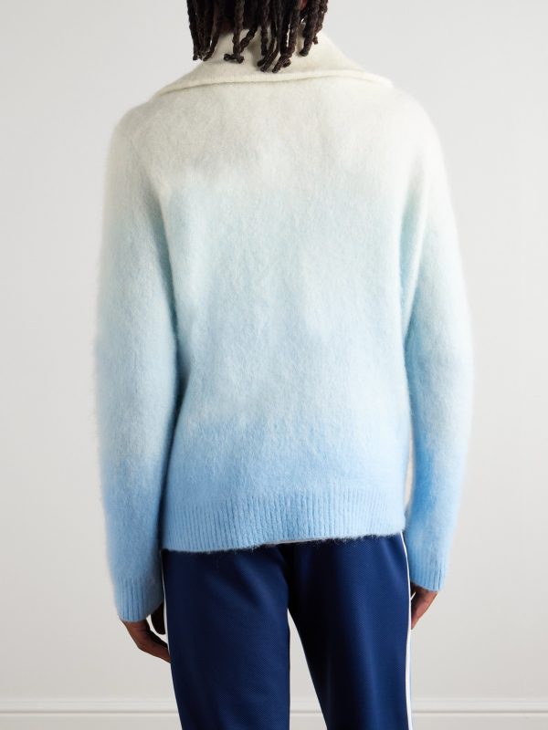 Fluffy Dégradé Knitted Zip-Up Jacket - BK Fluffy Dégradé Knitted Zip-Up Jacket - BK