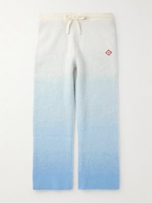 Straight-Leg Logo-Appliquéd Dégradé Brushed-Knit Trousers