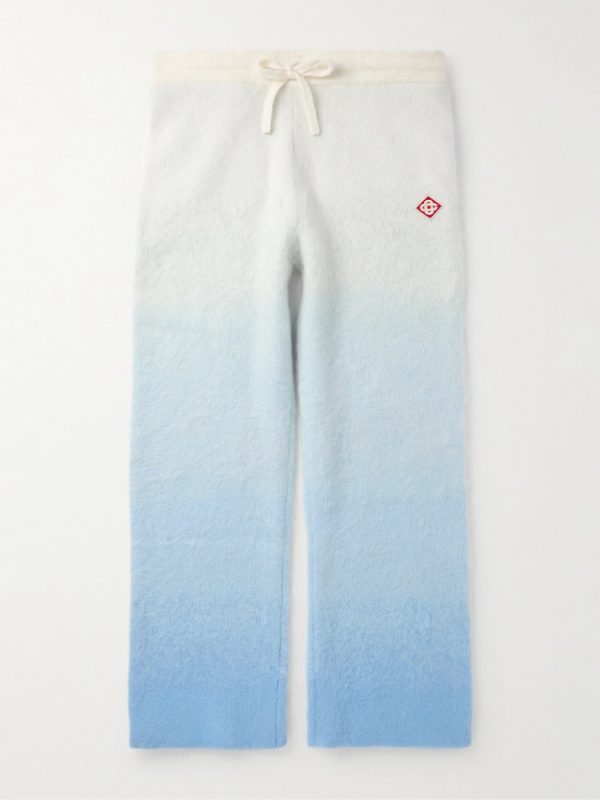 Straight-Leg Logo-Appliquéd Dégradé Brushed-Knit Trousers