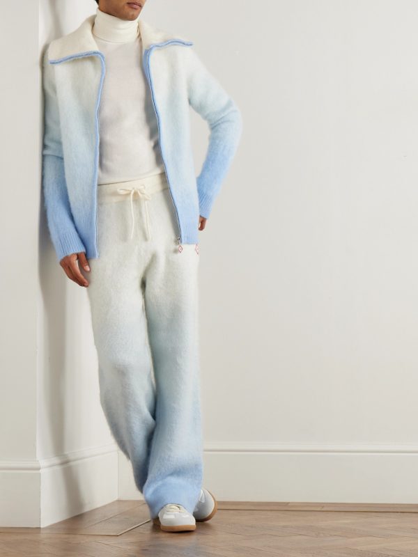 Straight-Leg Logo-Appliquéd Dégradé Brushed-Knit Trousers - OU