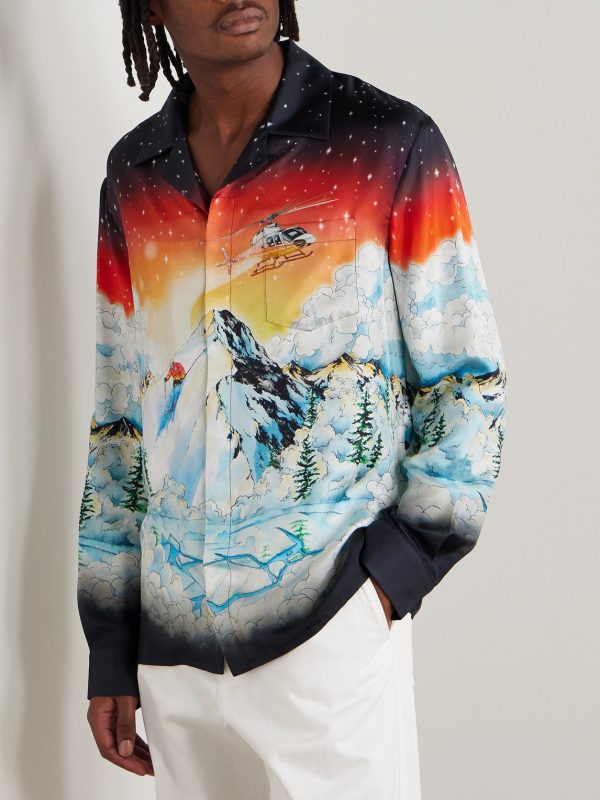 Convertible-Collar Printed Silk-Twill Shirt - FR Convertible-Collar Printed Silk-Twill Shirt - FR