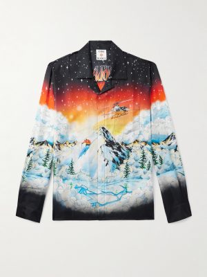 Convertible-Collar Printed Silk-Twill Shirt