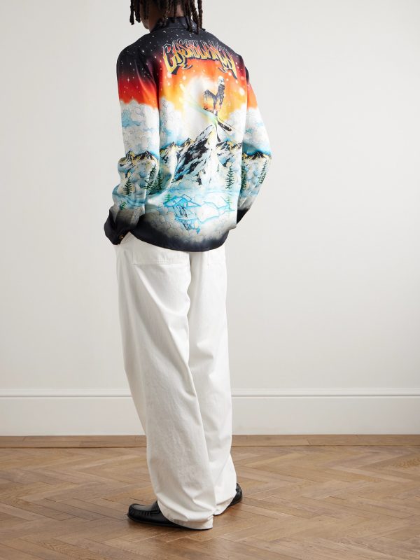 Convertible-Collar Printed Silk-Twill Shirt - OU Convertible-Collar Printed Silk-Twill Shirt - OU