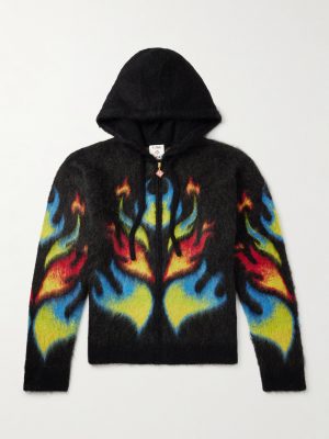 Flame Laurel Brushed-Mohair Zip-Up Hoodie