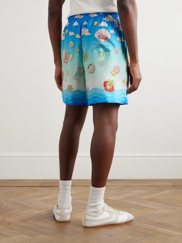 Straight-Leg Printed Silk-Twill Shorts - BK Straight-Leg Printed Silk-Twill Shorts - BK