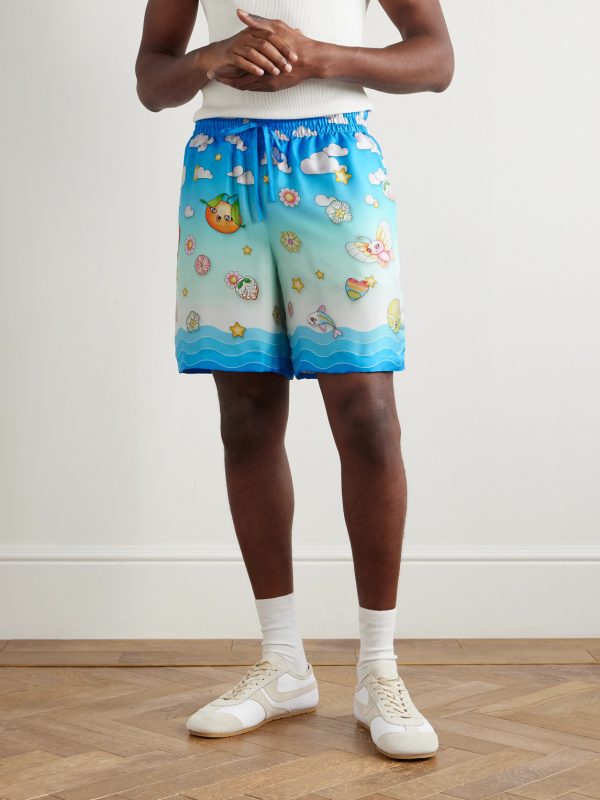 Straight-Leg Printed Silk-Twill Shorts - FR Straight-Leg Printed Silk-Twill Shorts - FR