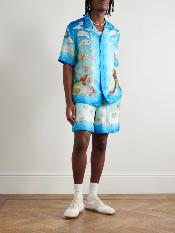 Straight-Leg Printed Silk-Twill Shorts - OU Straight-Leg Printed Silk-Twill Shorts - OU