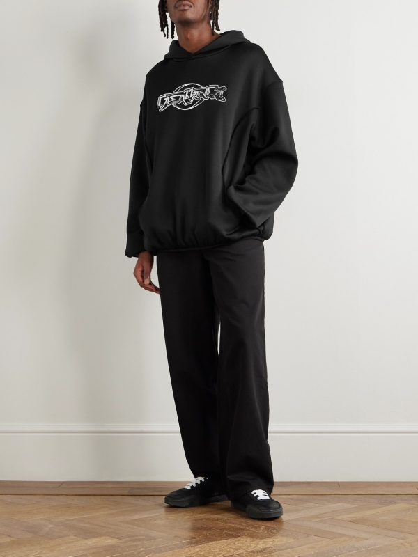 Oversized Logo-Appliquéd Cotton-Jersey Hoodie - OU Oversized Logo-Appliquéd Cotton-Jersey Hoodie - OU