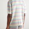 Flower Camp-Collar Striped Crocheted Cotton Shirt - BK Flower Camp-Collar Striped Crocheted Cotton Shirt - BK