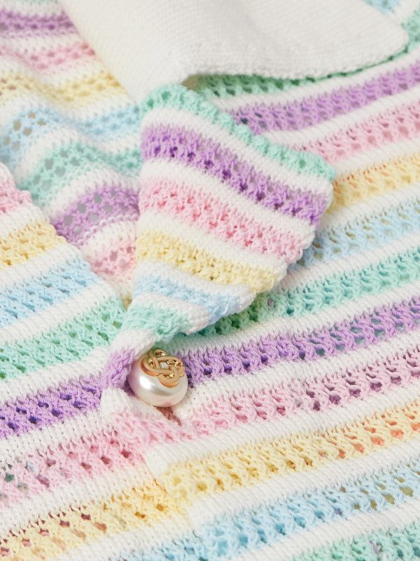 Flower Camp-Collar Striped Crocheted Cotton Shirt - CU Flower Camp-Collar Striped Crocheted Cotton Shirt - CU