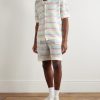 Flower Camp-Collar Striped Crocheted Cotton Shirt - OU Flower Camp-Collar Striped Crocheted Cotton Shirt - OU