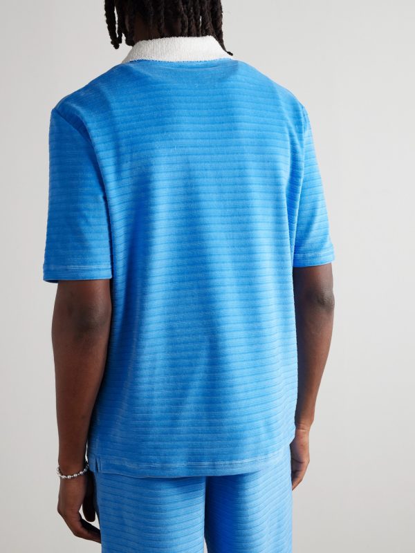 Logo-Appliquéd Bouclé-Trimmed Cotton-Blend Velour Polo Shirt - FR Logo-Appliquéd Bouclé-Trimmed Cotton-Blend Velour Polo Shirt - FR