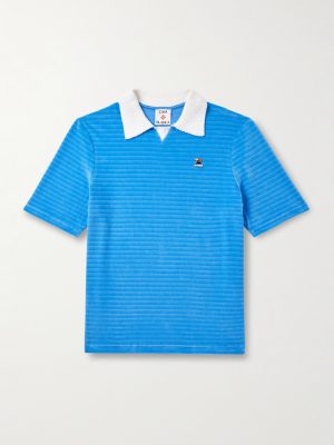 Logo-Appliquéd Bouclé-Trimmed Cotton-Blend Velour Polo Shirt Logo-Appliquéd Bouclé-Trimmed Cotton-Blend Velour Polo Shirt