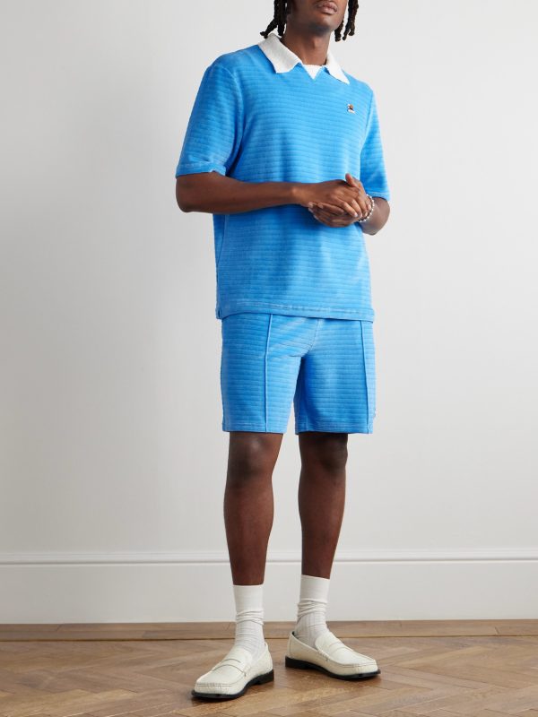 Logo-Appliquéd Bouclé-Trimmed Cotton-Blend Velour Polo Shirt - OU Logo-Appliquéd Bouclé-Trimmed Cotton-Blend Velour Polo Shirt - OU