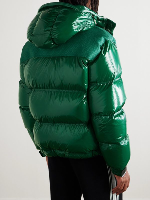 Logo-Jacquard Canvas-Trimmed Quilted Nylon-Ripstop Hooded Down Jacket - BK
