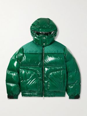 Logo-Jacquard Canvas-Trimmed Quilted Nylon-Ripstop Hooded Down Jacket