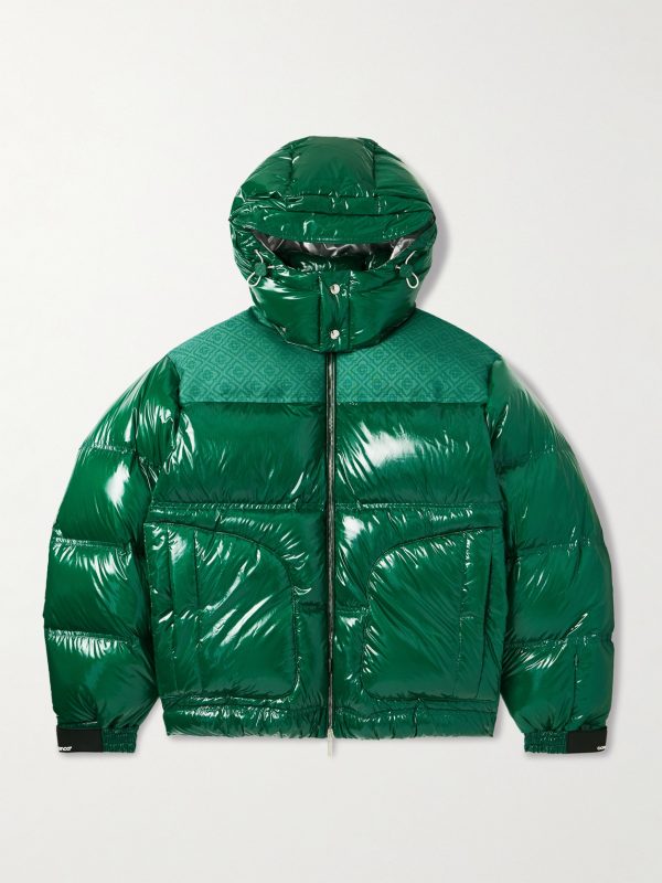 Logo-Jacquard Canvas-Trimmed Quilted Nylon-Ripstop Hooded Down Jacket