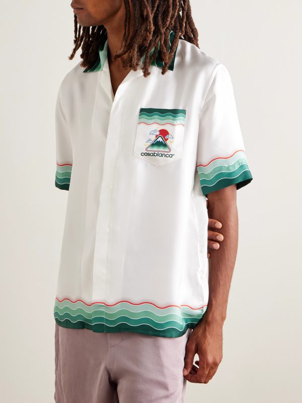 Convertible-Collar Printed Silk-Twill Shirt - FR