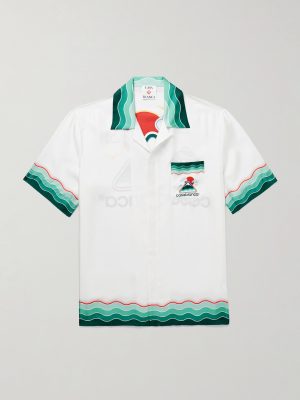 Convertible-Collar Printed Silk-Twill Shirt
